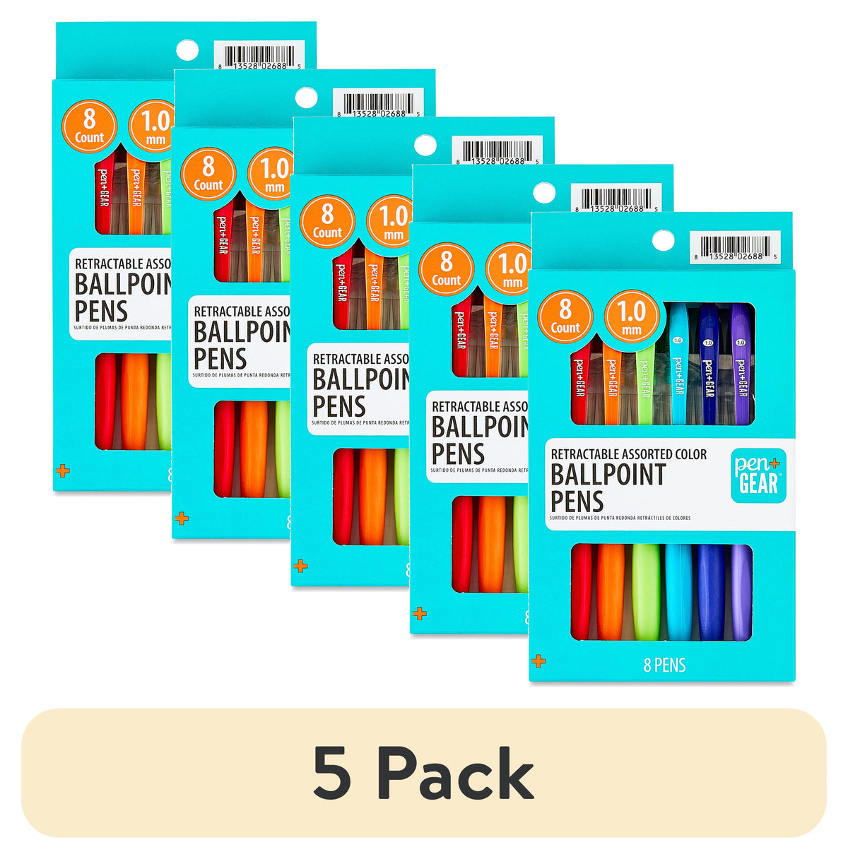 Pen+Gear Retractable Ballpoint Pens, Medium Point, 1.0 mm, 8 Count, Assorted Colors